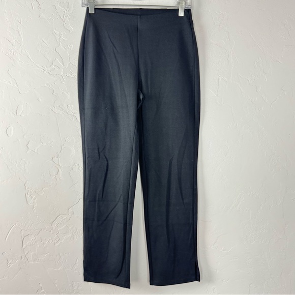 Eileen Fisher‎ Pants Dress Trousers Solid Black Pull On Cotton Ponte Knit Work